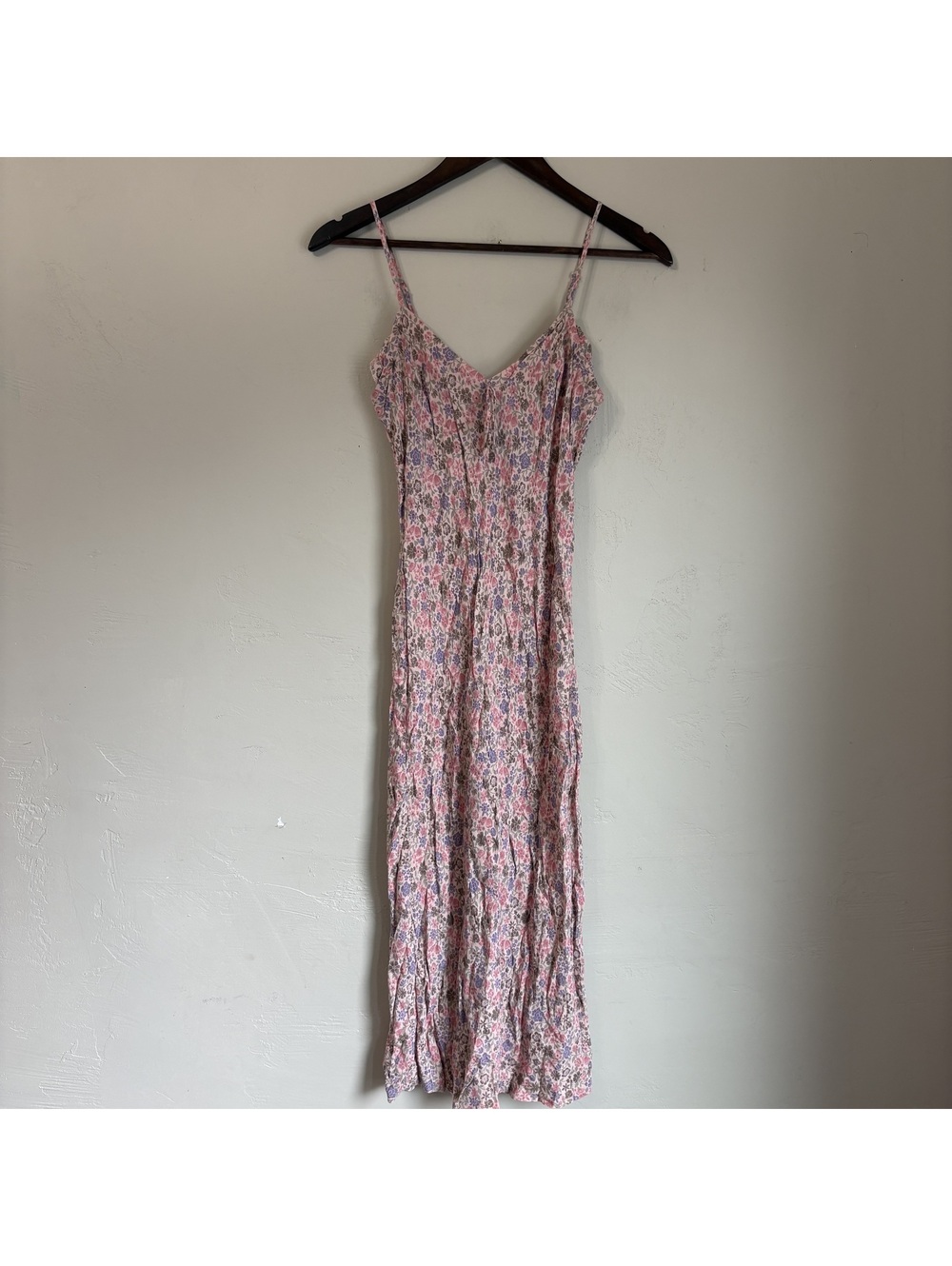 Vintage American Eagle Pink Floral Slit Midi Slip Dress 90s Y2K Grunge Size 6